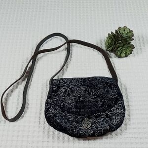 Lucky Brand Black band Silver Velvet Embossed Women's Cross Body Bag